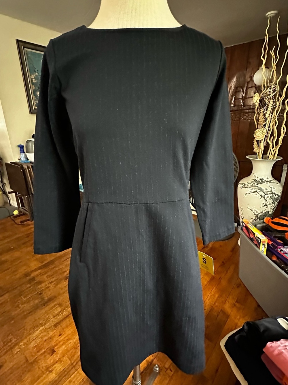 Buffalo David Bitton Black Pinstripe Long Sleeve Sheath Dress